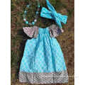 grey polka dot blue quatrefoil pillow dress girl dress peasant dress Vintage Dress for Girls European